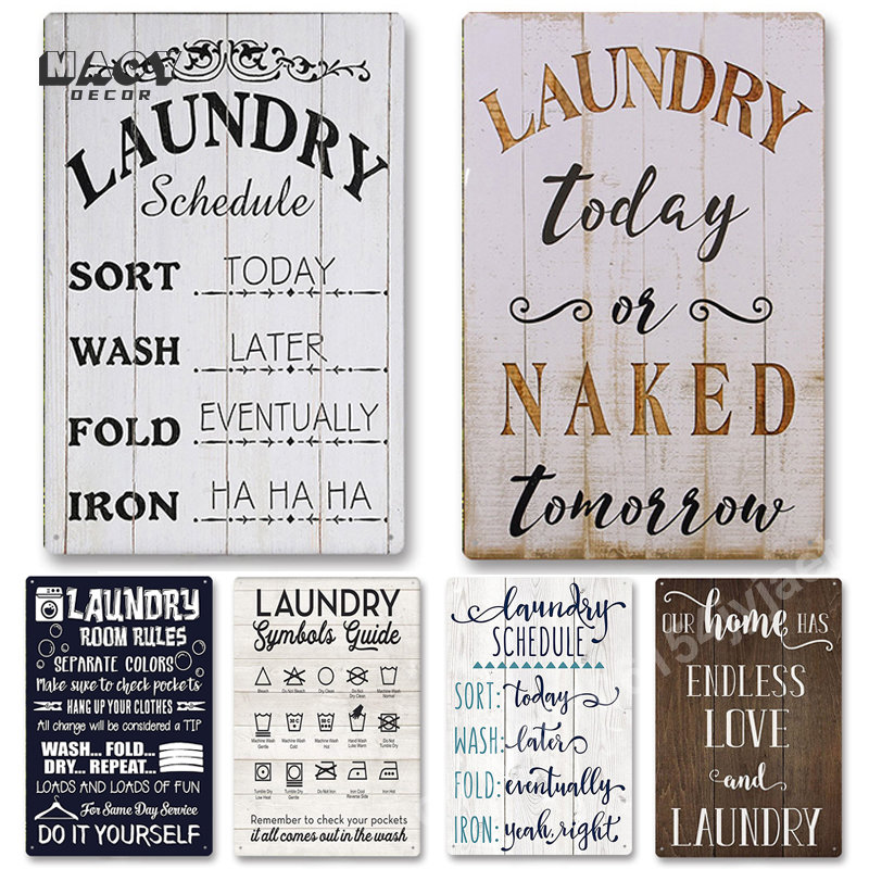 Home Bathroom Signs - ป้ายโลหะติดผนังตกแต่งห้องซักรีด โปสเตอร์ศิลปะวินเทจ ของตกแต่งบ้าน ทางเดิน ห้องน้ำ ห้องอาบน้ำ