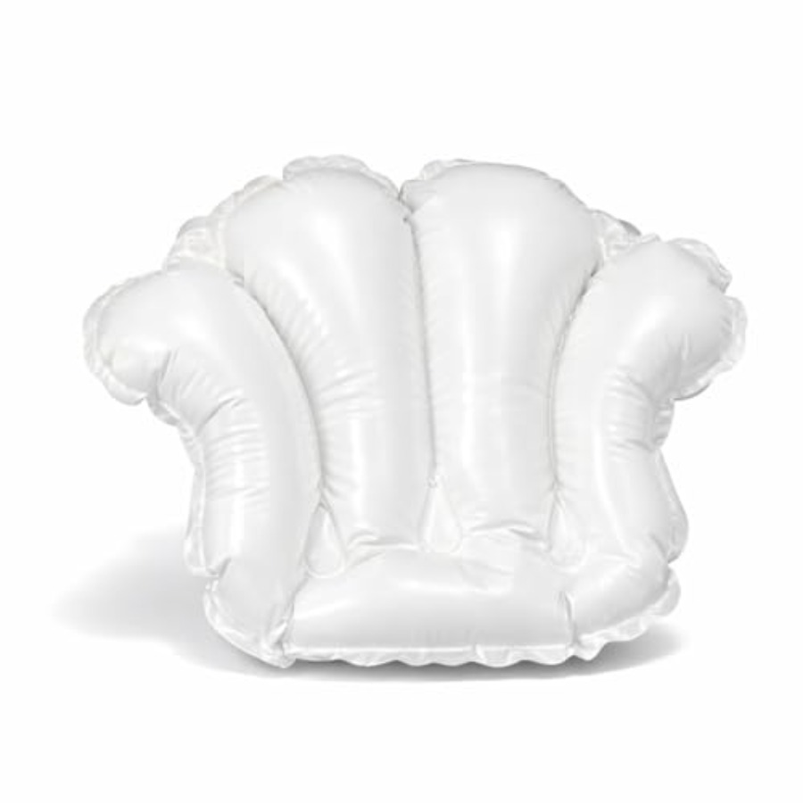 Bathtub Pillow Inflatable - หมอนรองคอและศีรษะสำหรับอ่างอาบน้ำแบบเป่าลม ทำจากไวนิล รูปทรงเปลือกหอย พร้อมจุกดูดสุญญากาศ สีขาว ขนาด