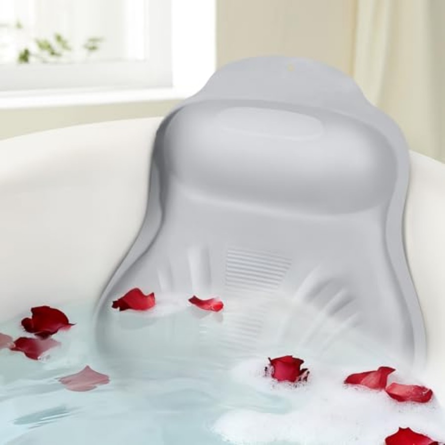 Bathtub Pillow Inflatable - หมอนรองอาบน้ำแบบเป่าลมสำหรับอ่างอาบน้ำ - หมอนรองอ่างอาบน้ำซิลิโคนปรับความแน่นได้ สำหรับผ่อนคลายคอและการแช่เกลือเอปซอม