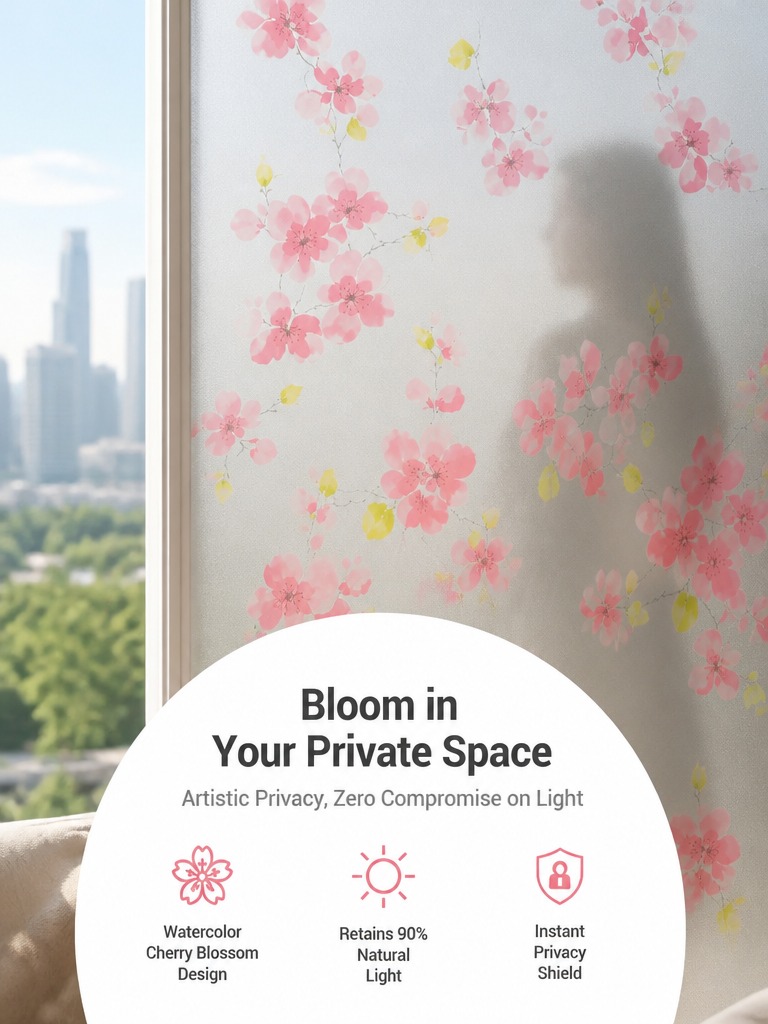 Home Bathroom Glass - ฟิล์มติดกระจกฝ้าแบบโปร่งแสง ป้องกันแสง UV ควบคุมความร้อน ไม่ต้องใช้กาว ถอดออกได้