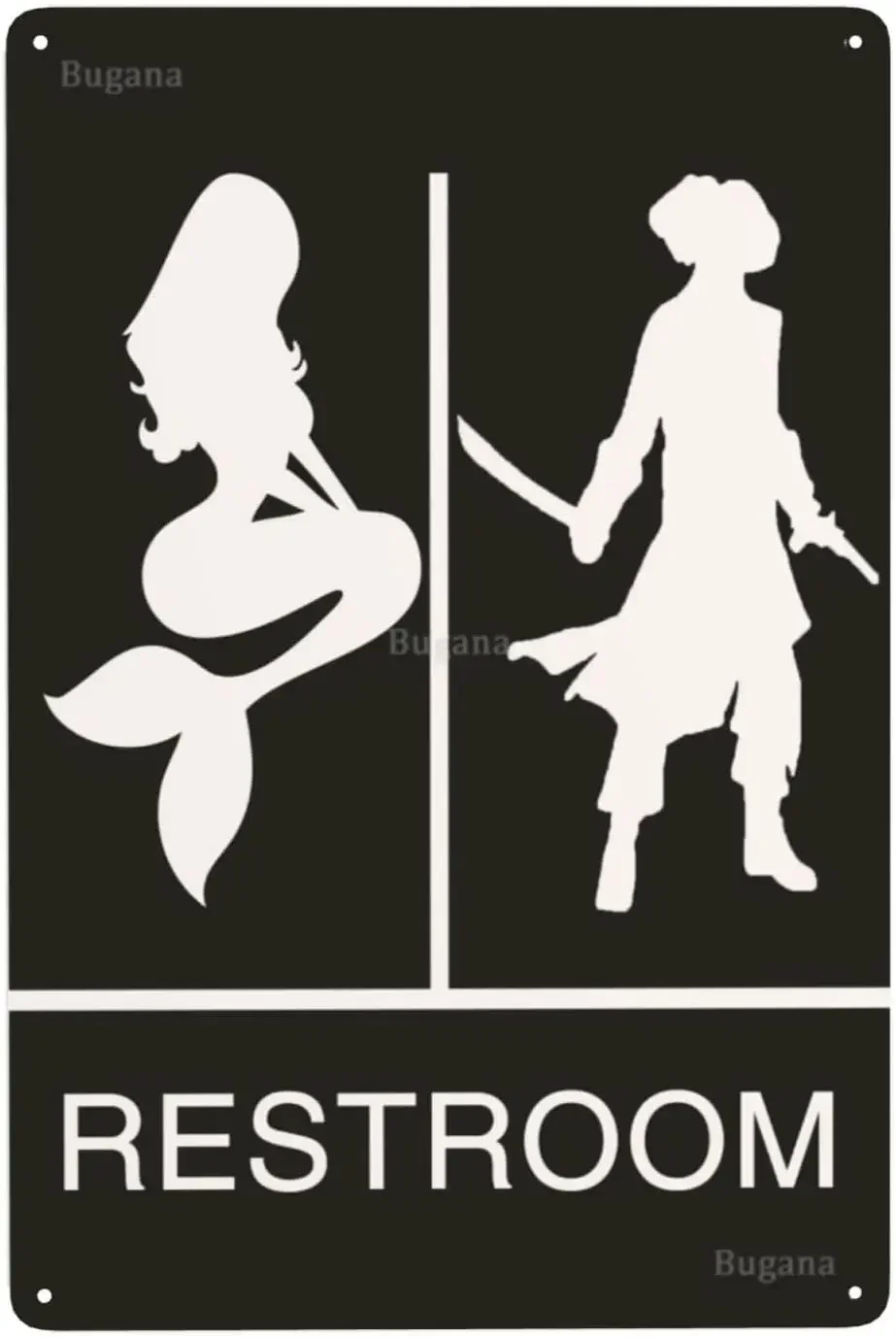 Home Bathroom Signs - ป้ายโลหะวินเทจลายโจรสลัดนางเงือกสำหรับห้องน้ำ, ป้ายโลหะตกแต่งห้องน้ำสไตล์เรโทร, ของตกแต่งประตูห้องน้ำสำหรับห้องชายหาด บ้านสไตล์ฟาร์มเฮาส์