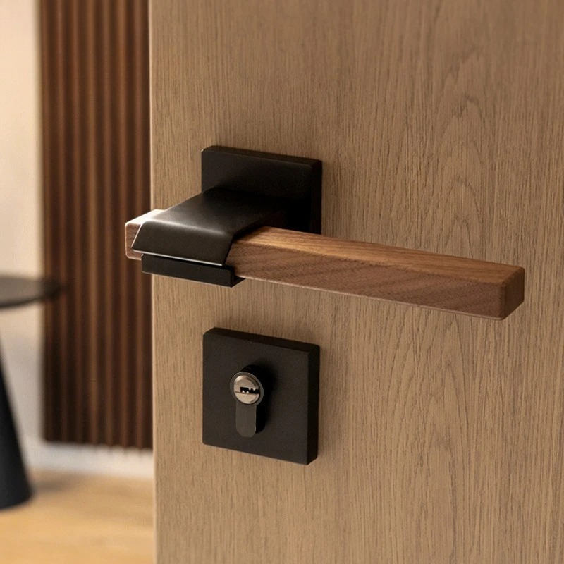 Home Hardware Bathroom Accessories - มือจับประตูวอลนัท ล็อคประตูโลหะภายในบ้าน ล็อคแม่เหล็กสำหรับห้องนอน ล็อคเงียบสำหรับบ้าน ล็อคแบบแยกส่วน อุปกรณ์ฮาร์ดแวร์สำหรับประตู