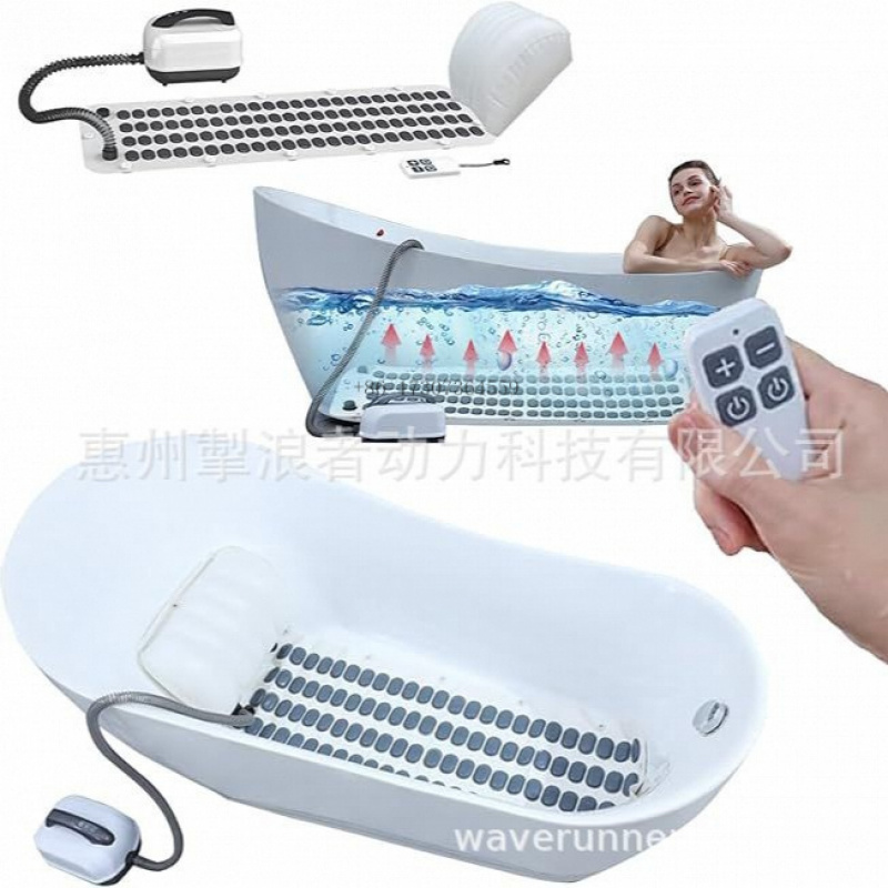 Bathtub Pillow Inflatable - เครื่องทำฟองสบู่สำหรับอ่างอาบน้ำแบบพกพา: พร้อมแผ่นกันลื่น, ปั๊มลม, หมอนเป่าลม และรีโมทคอนโทรลไร้สาย