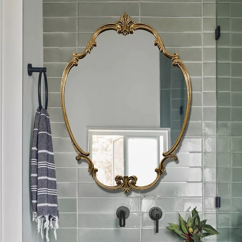 Home Bathroom Glass - กระจกห้องน้ำติดผนังแบบมีไฟอัจฉริยะ กระจกห้องน้ำแบบมีไฟ LED รูปทรงแปลกตา สไตล์วินเทจ ประดับตกแต่ง