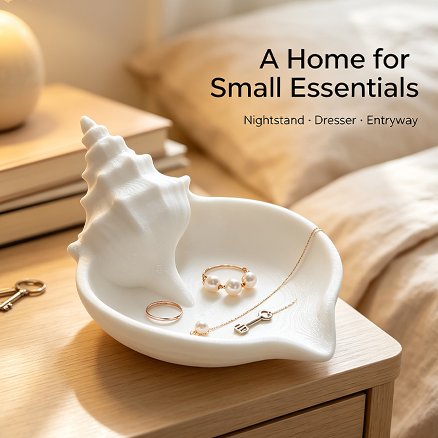 Home Essentials Bathroom Accessories - ถาดใส่เครื่องประดับทรงเปลือกหอยสีขาวด้านสไตล์นอร์ดิก, ถาดเก็บของทรงเปลือกหอยสไตล์ทะเลที่สร้างสรรค์, จานใส่เครื่องประดับ, ที่เก็บและจัดแสดงแหวน, ต่างหู, สร้อยคอ,