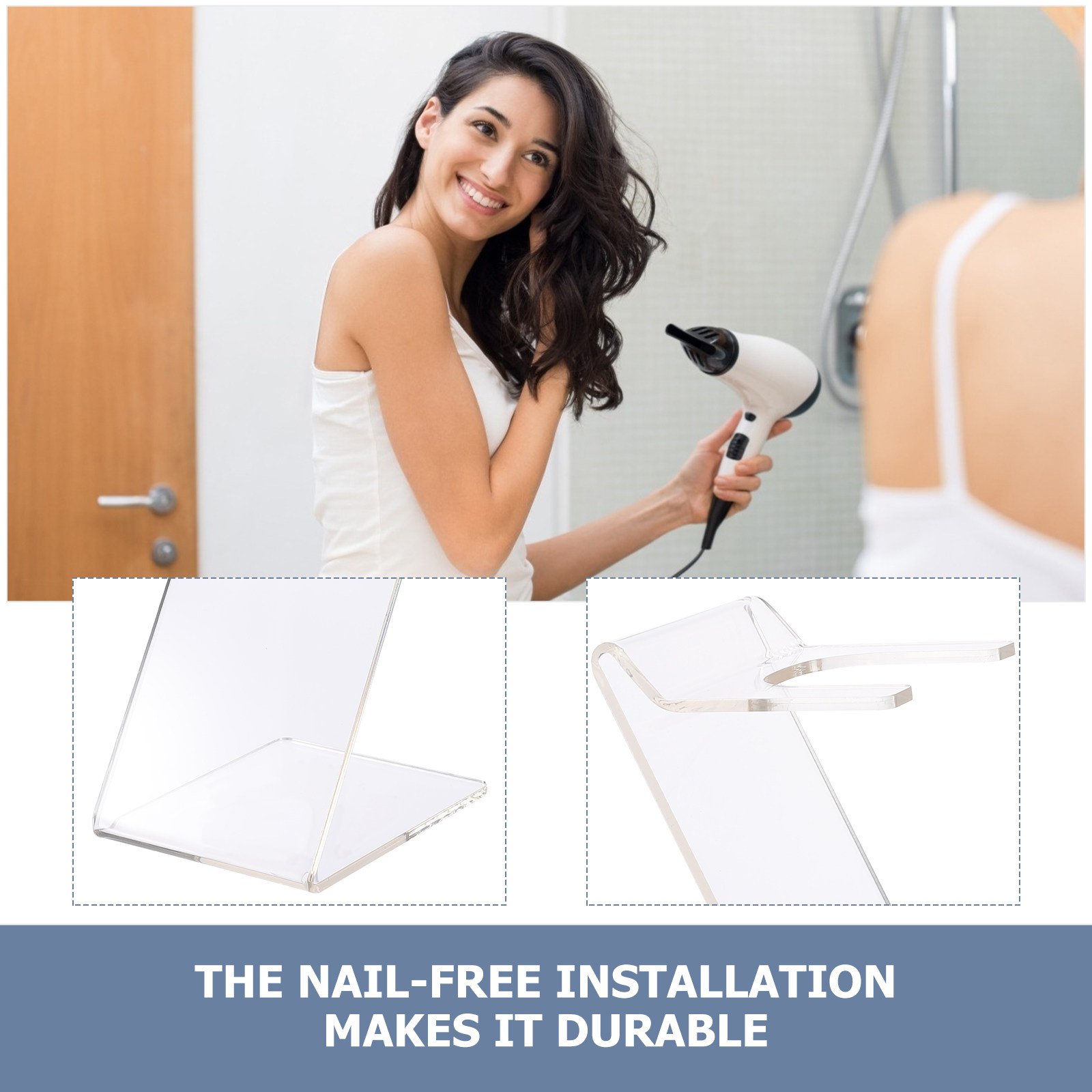 Home One Bathroom - ชั้นวางไดร์เป่าผมแบบพรีเมียม ชั้นวางของในห้องน้ำแบบแข็งแรง สำหรับใช้ในร้านเสริมสวยและที่บ้าน ช่วยประหยัดพื้นที่ ที่เก็บไดร์เป่าผมแบบจัดระเบียบ