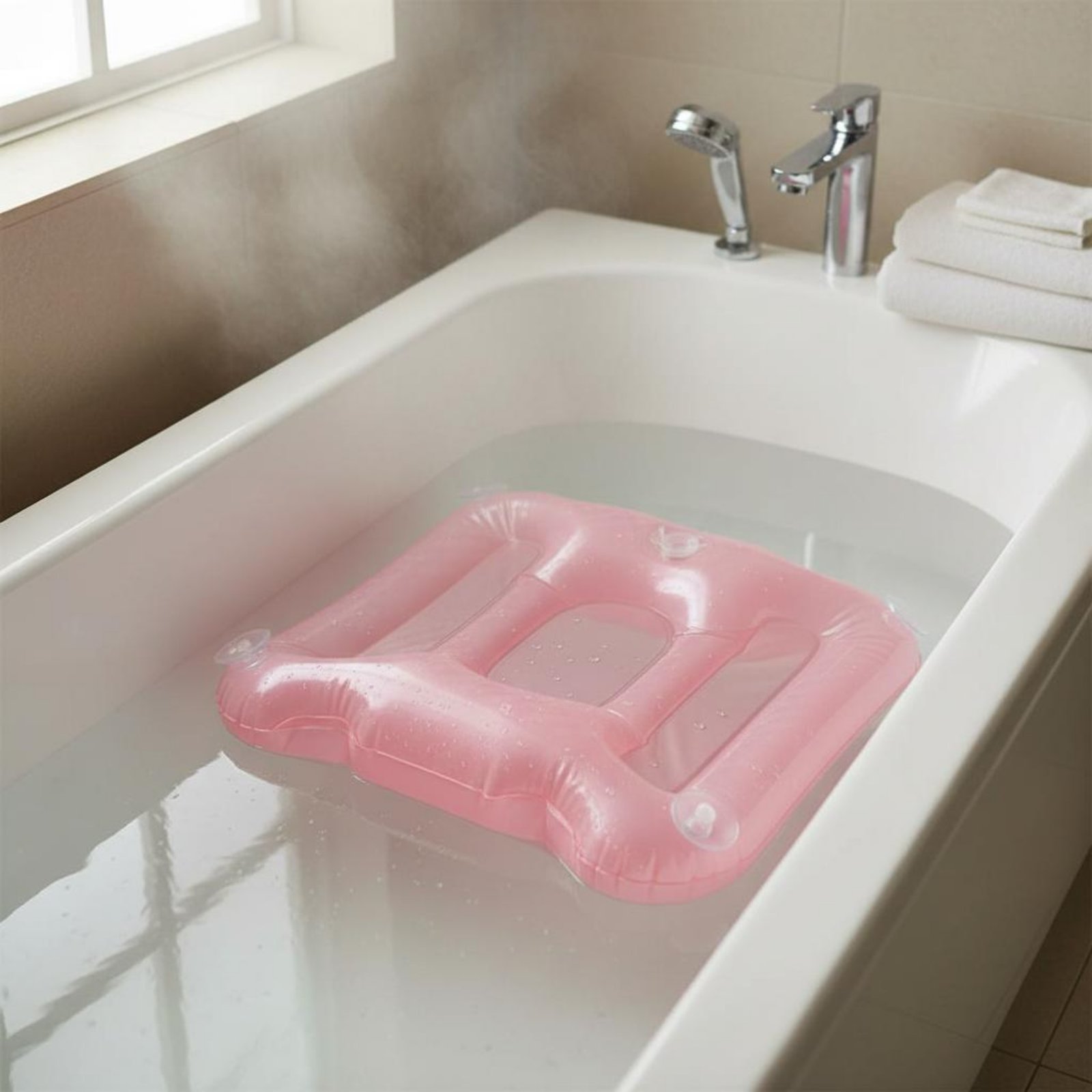 Bathtub Pillow Inflatable - เบาะรองอาบน้ำแบบเป่าลม ผิวสัมผัสระยิบระยับ พร้อมที่ยึดสุญญากาศ หมอนรองอาบน้ำกันลื่น อุปกรณ์เสริมในห้องน้ำสำหรับผู้สูงอายุ