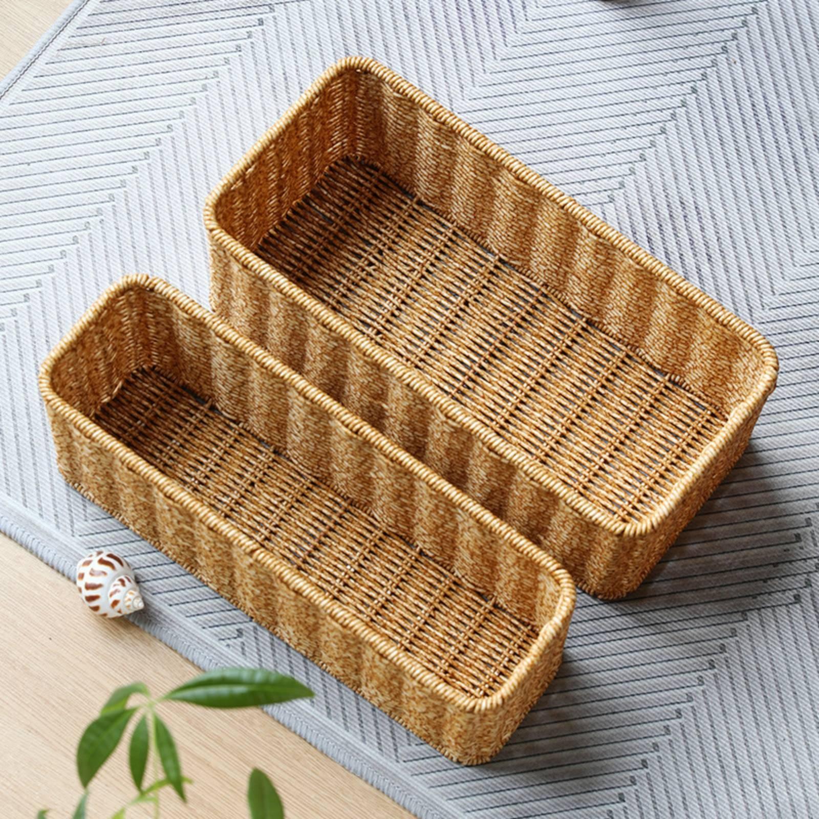 Home Essentials Bathroom Accessories - ตะกร้าเก็บของในห้องน้ำทำจากพลาสติกลายหวาย พร้อมขอบโครงสร้างแข็งแรง สำหรับจัดเก็บอุปกรณ์ในห้องน้ำและของใช้ในบ้าน