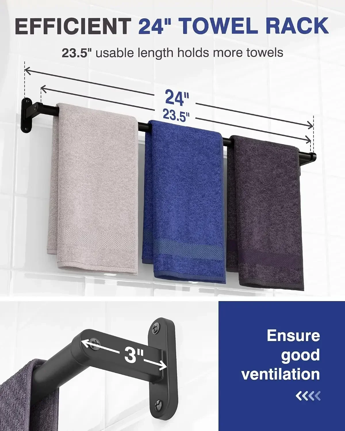 ราวแขวนผ้าเช็ดตัวสีดำด้านสำหรั - Home Essentials Bathroom Accessories บทวิจารณ์และราคา
