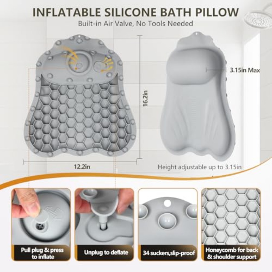 หมอนรองอาบน้ำแบบเป่าลมสำหรับอ่ - Bathtub Pillow Inflatable บทวิจารณ์และราคา