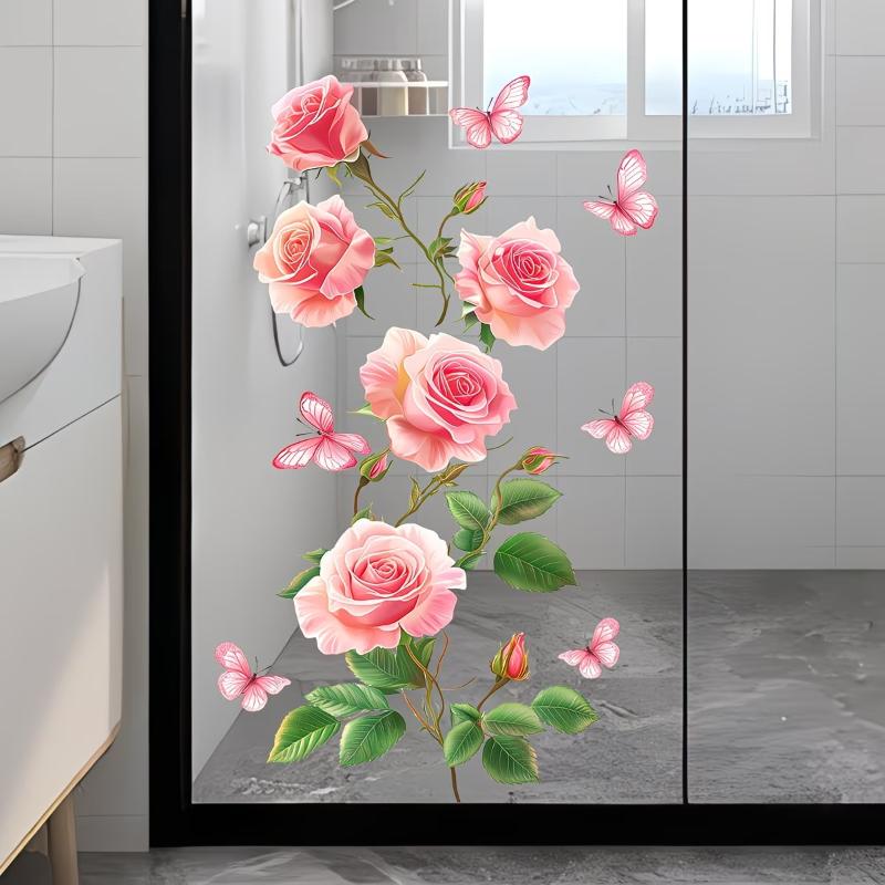 สติกเกอร์กระจกดอกกุหลาบที่ถอดอ - Home Bathroom Glass บทวิจารณ์และราคา